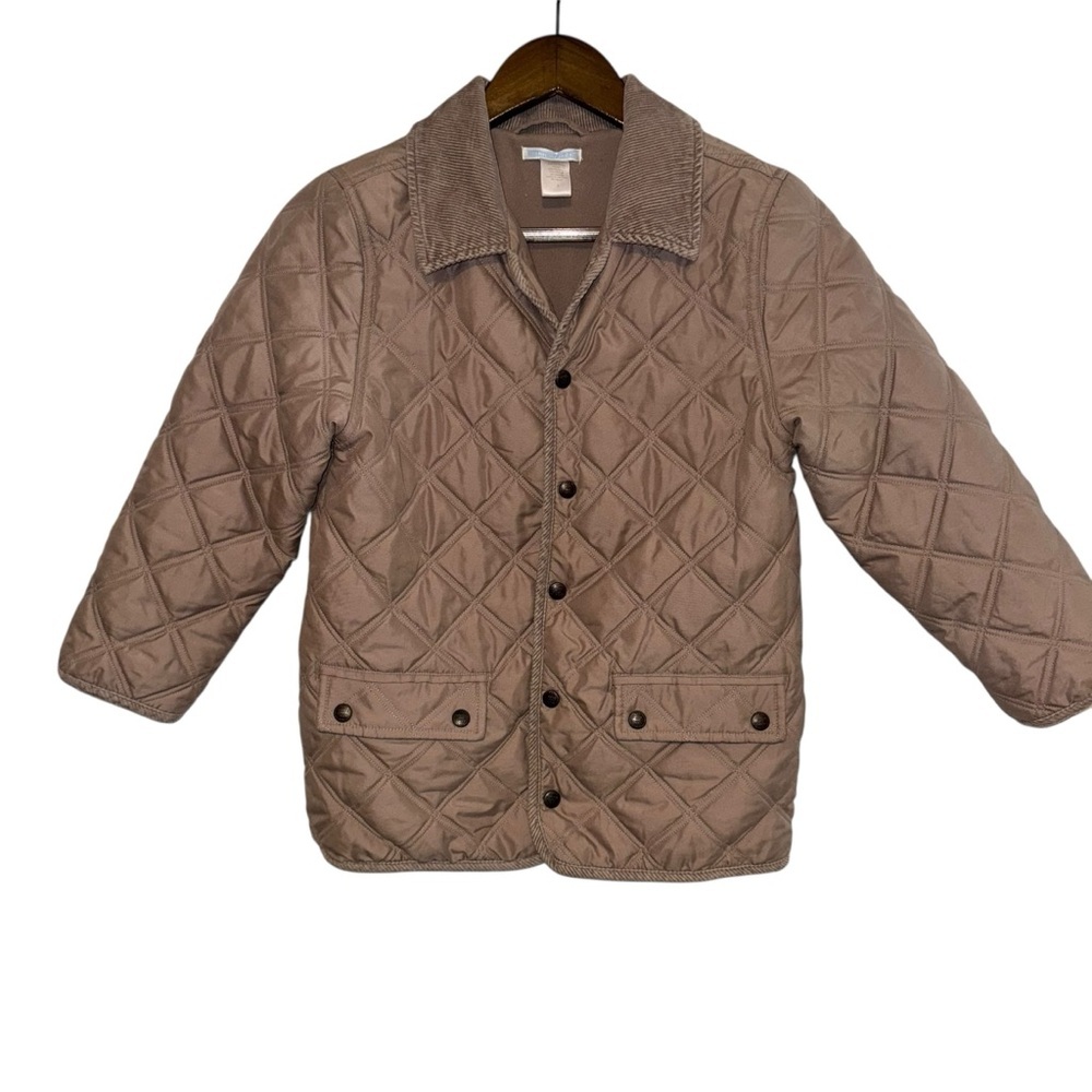 JANIE AND JACK QUILTED BARN chore cost JACKET corduroy collar neutral size 7 - Picture 2 of 5